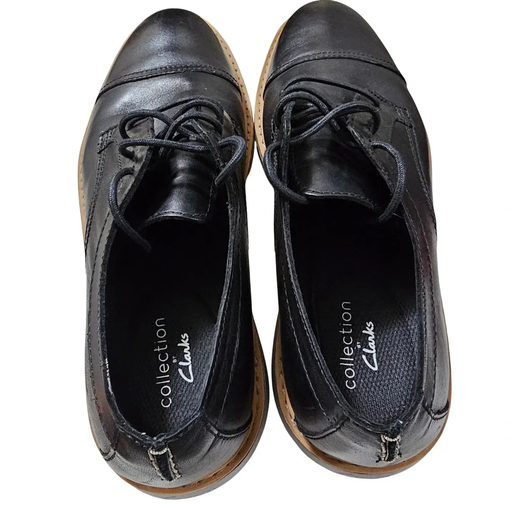 Clarks Collection Mens Black Leather Cap Toe Oxford Dress Shoes Size 8.5
